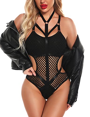 Aranmei Sexy Dessous für Frauen Mesh Body Einteiler Damen Badeanzug Durchsichtig Dessous, Schwarz , 42 von Aranmei