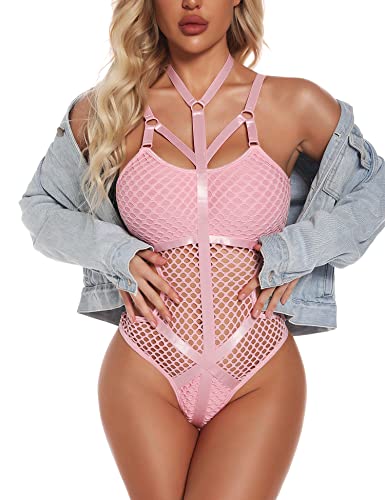 Aranmei Sexy Dessous für Frauen Mesh Body Einteiler Damen Badeanzug Durchsichtig Dessous, rose, 38 von Aranmei