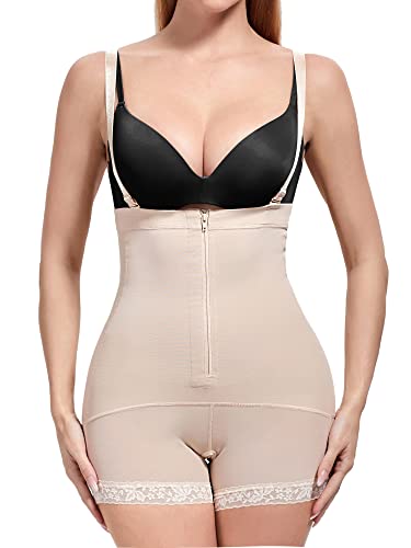 Aranmei Shapewear Damen Bauchweg Taillenformer Stark Formend Offener Busen Reißverschluss Figurformender Fajas Body Shaper Shapewear Bodysuit Übergröße, Fleischfarben, 2XL von Aranmei