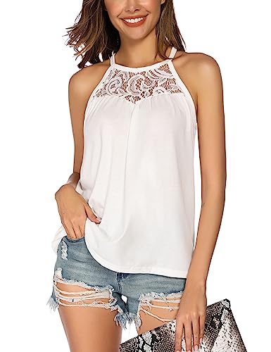 Aranmei Weste Tops für Frauen Strappy Sleeveless Neckholder Tops Damen Spitze Neckholder Tops Sommer Tank Top, weiß, Large von Aranmei