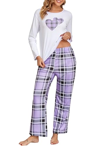 Schlafanzug Damen Lang Baumwolle Pyjama Set Karierte Zweiteiliger Nachtwäsche Sleepwear und Pyjamahose Herbst Winter Hausanzug Loungewear von Aranmei