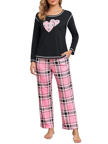 Schlafanzug Damen Lang Baumwolle Pyjama Set Karierte Zweiteiliger Nachtwäsche Sleepwear und Pyjamahose Herbst Winter Hausanzug Loungewear von Aranmei
