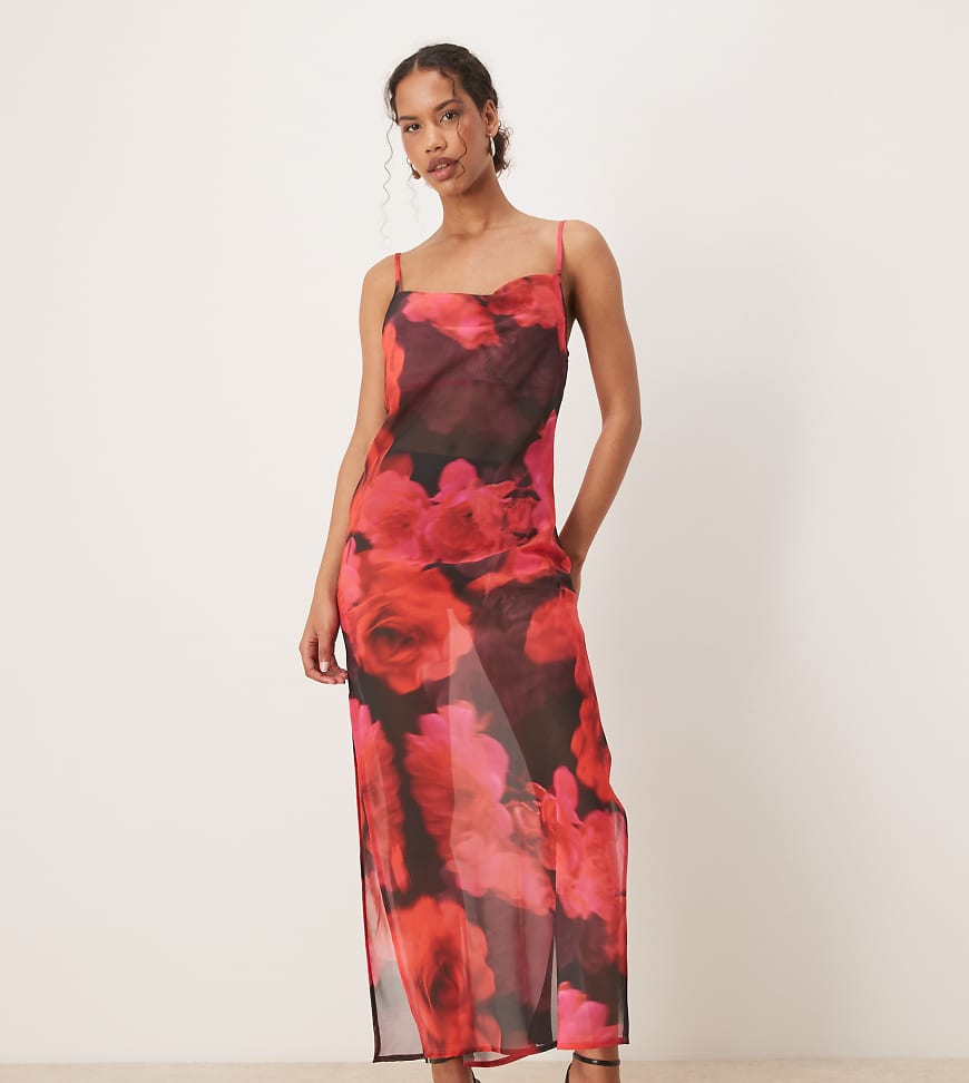 Aray - Maxi-Strandkleid in Rot mit Blumen-Print in verschwommener Optik Aray - Maxi-Strandkleid in Rot mit Blumen-Print in verschwommener Optik von Aray