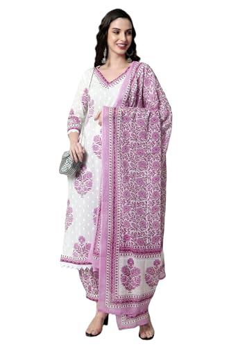Arayna Damen Kurta mit Palazzo-Hose und Dupatta aus Baumwolle mit Blumenmuster, Pink, XL Arayna Damen Kurta mit Palazzo-Hose und Dupatta aus Baumwolle mit Blumenmuster, Pink, XL von Arayna