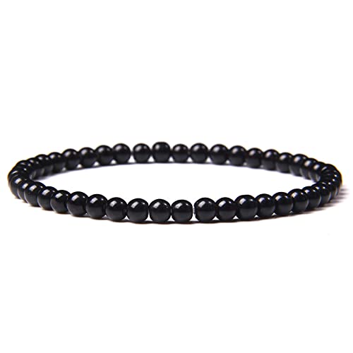 4 mm Perlen Energie-Armband, natürliche runde Achate, Onyx-Stein, Stretch-Armband, Armreifen for Damen und Herren, handgefertigter Yoga-Schmuck, Onyx, 19 cm von Arazi