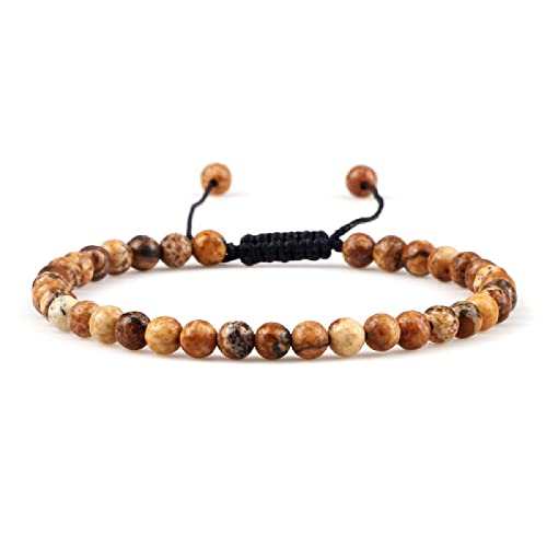 4 mm natürliche Mini-Perlen-Armbänder for Damen und Herren, runde Achate, Onyx-Stein, Yoga, geflochtenes Armband, elastischer Charm-Armreif, Schmuck, Bildstein von Arazi