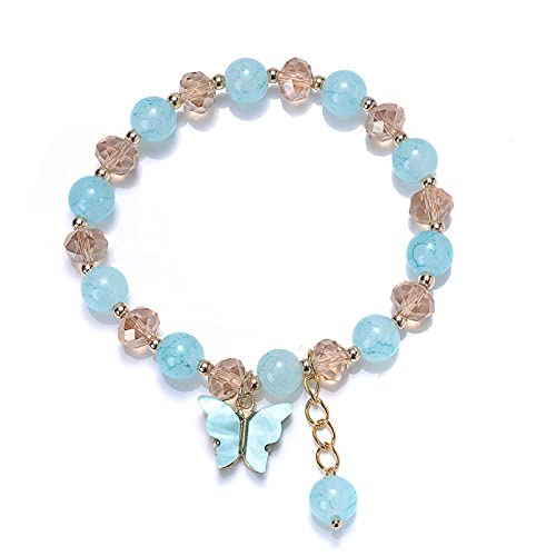 Armband Charm Stretch-Armbänder, buntes Kristall-Perlen-Armband, handgefertigt, elastisches Seil for Damen (Color : Blue) von Arazi