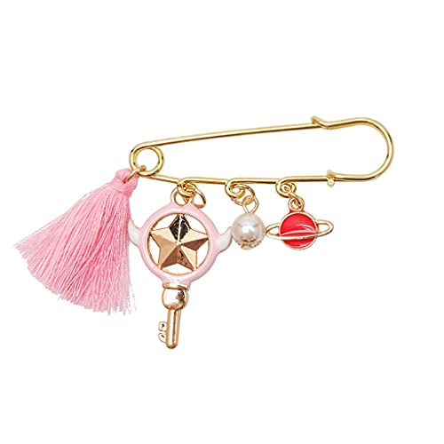 Cute Moon Star Tassel Brooch Women Coat Backpack Lapel Pin Metal Handmade Safety Pins Buckle Friend Gift (Color : Pink) von Arazi