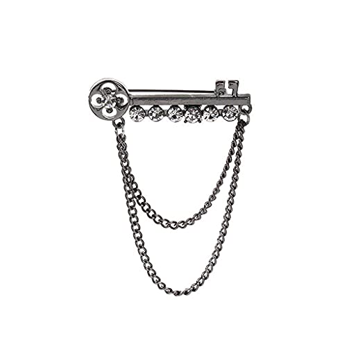 Metal Key Tassel Long Brooch Rhinestone Chain Lapel Pin for Men's Suit Shirt Badge Brooches Pins Accessories (Color : Black) von Arazi