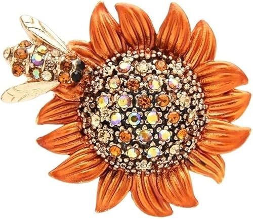 Rhinestone Bee and Sunflower Brooches for Women Lady Flower Party Casual Brooch Pin Gifts brooches for Women (Color : Orange, Size : 1.29 inch) von Arazi