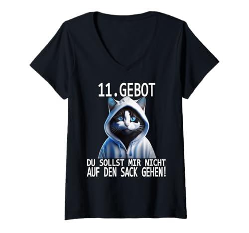 Damen 11. Gebot Du sollst mir nicht auf den Sack gehen Spruch fun T-Shirt mit V-Ausschnitt von Arbeit Lustiger Spruch | Geschenk Herren & Damen