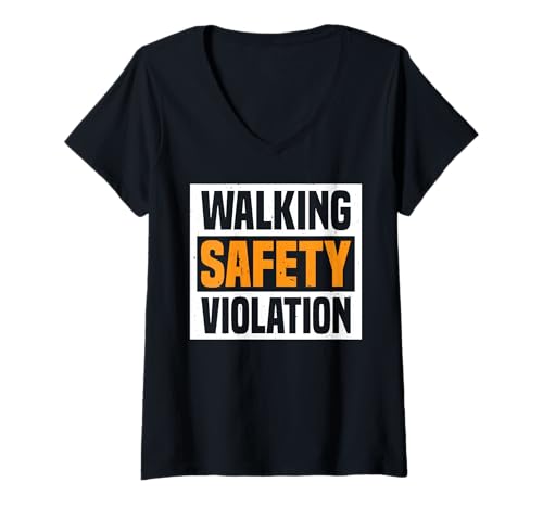 Damen Walking Safety Violation Workplace Hazard Employee - T-Shirt mit V-Ausschnitt Damen Walking Safety Violation Workplace Hazard Employee - T-Shirt mit V-Ausschnitt von Arbeitsplatz mit Angestelltem