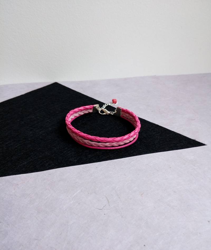 Geflochtenes Leder - Und Kunstlederarmband, Rosa Töne, Mehrreihiges Damenarmband von ArborescenceAtelier