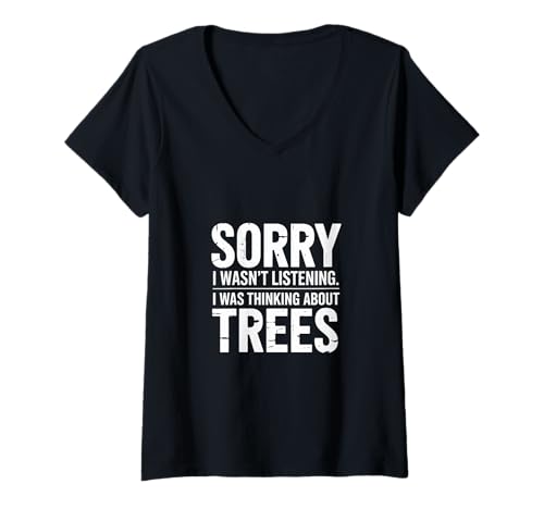 Damen I'm Thinking About Trees Arboriculture Nerd Baumpfleger T-Shirt mit V-Ausschnitt von Arborist Professional Tree Removal