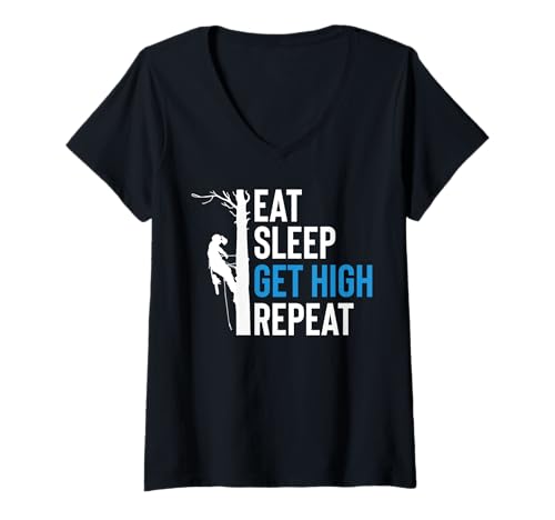 Damen Arborist Eat Sleep Get High Repeat Lustig T-Shirt mit V-Ausschnitt von Arborist Speedline Kits & Throw Ball Aparell