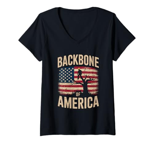 Damen Backbone of America Arboriculture American Flag Baumpfleger T-Shirt mit V-Ausschnitt Damen Backbone of America Arboriculture American Flag Baumpfleger T-Shirt mit V-Ausschnitt von Arborist Tree Climbing Expert