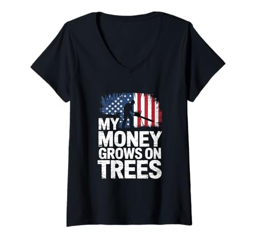 Damen My Money Grows On Trees Amerikanische Flagge Baumpfleger T-Shirt mit V-Ausschnitt Damen My Money Grows On Trees Amerikanische Flagge Baumpfleger T-Shirt mit V-Ausschnitt von Arborist Tree Climbing Expert