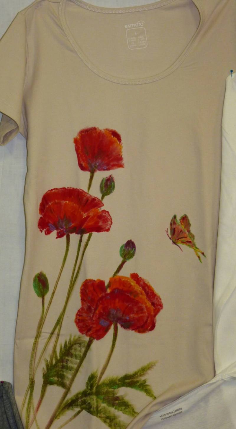 Tunikakleid Größe L „Mohnblumen", Handbemalt Von Valérie von Arbreacoeurs