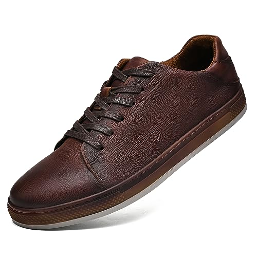 ArcBrothers Herren Kleid Casual Sneakers Business Casual Schuhe Oxford Schuhe für Männer Herren Braun Kleid Schuhe Echtes Leder Bequeme Herren Casual Oxford Schuh für Bussines Hochzeit, Burgunderrot, von ArcBrothers