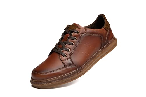 ArcBrothers Herren Kleid Casual Sneakers Business Casual Schuhe Oxford Schuhe für Männer Herren Braun Kleid Schuhe Echtes Leder Bequeme Herren Casual Oxford Schuh für Bussines Hochzeit, Braun, 43 EU von ArcBrothers