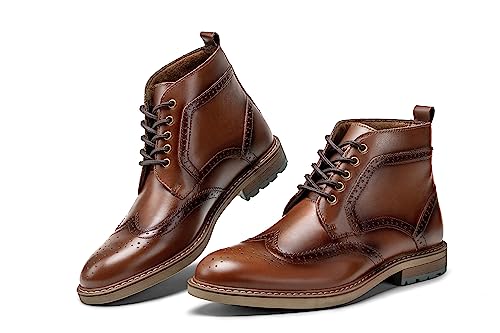 ArcBrothers Herren Oxford Braun Kleid Stiefel Brogue-Details Flexible Echtleder Gummi-Außensohle Schnürschuh Flügelspitze Stiefel Anzugschuhe, coffee, 42 EU von ArcBrothers