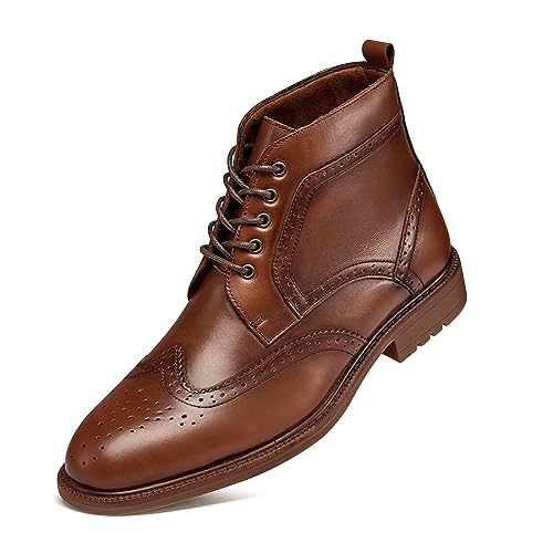 Herren Kleid Stiefel Mode Kleid Stiefel Für Männer Oxford Stiefeletten Schwarz Kleid Stiefel Echtes Leder Klassische Brogue-Stil, Dunkelgelb Braun, 41 EU von ArcBrothers