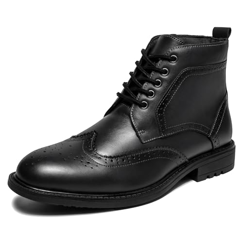 Modische Herrenstiefel – schwarzes echtes Leder, klassischer Brogue-Stil, Oxford-Stiefeletten, Schwarz, 41 EU Modische Herrenstiefel – schwarzes echtes Leder, klassischer Brogue-Stil, Oxford-Stiefeletten, Schwarz, 41 EU von ArcBrothers