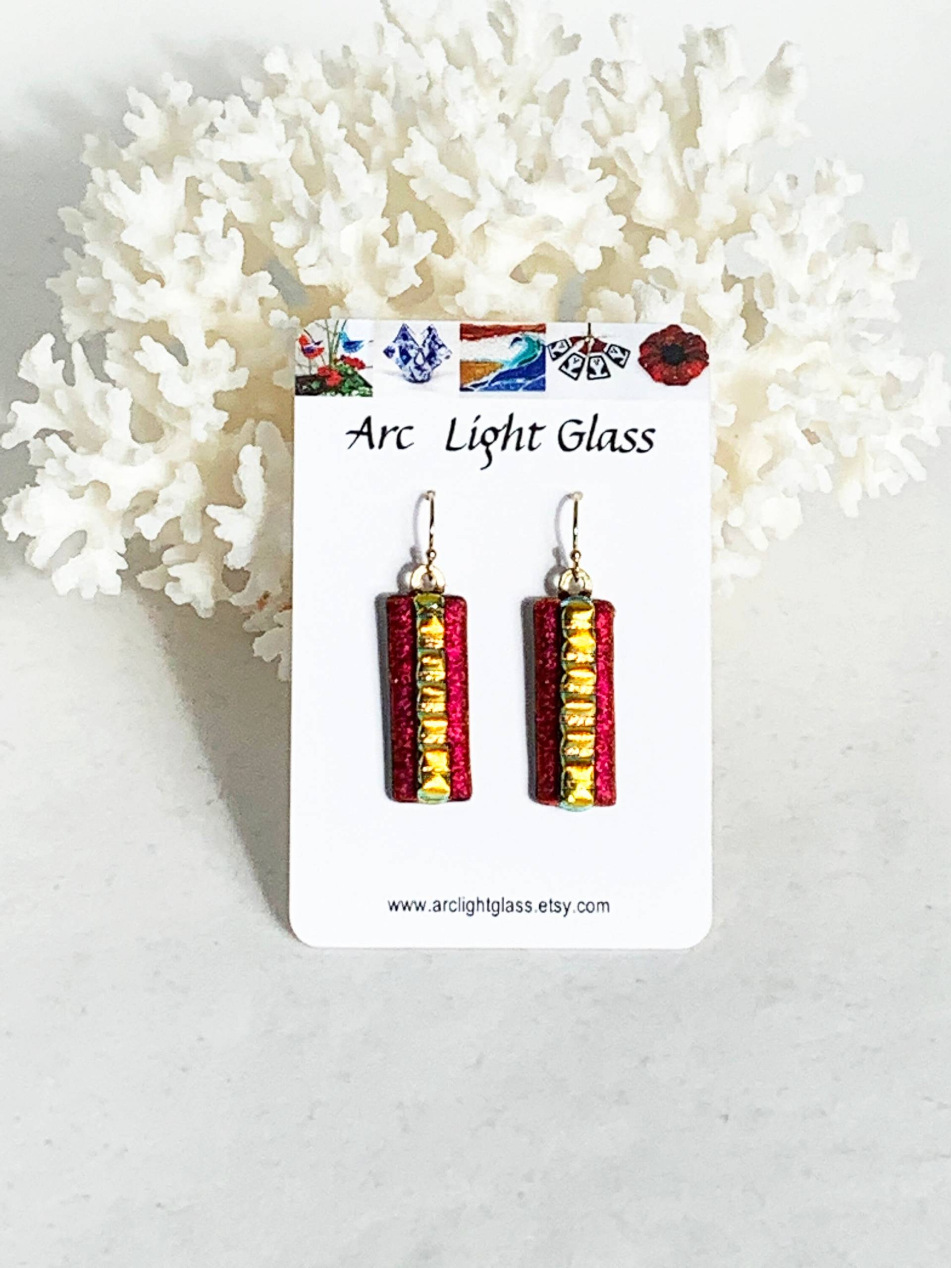 Ohrringe - Rotes Und Goldenes Dichroic Fusing Glas Ohrringe - Rotes Und Goldenes Dichroic Fusing Glas von ArcLightGlass