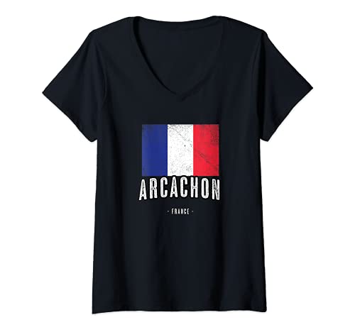 Damen Stadt ARCACHON - Frankreich | FR Flagge - Drapeau Français - T-Shirt mit V-Ausschnitt von Arcachon France - Vêtements et souvenirs