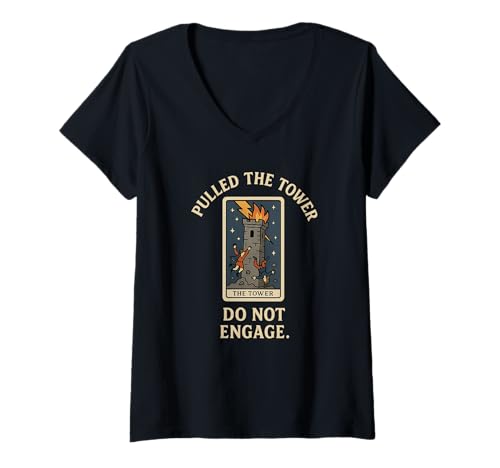 Damen Pulled The Tower Tarotkarte Do Not Engage T-Shirt mit V-Ausschnitt von Arcana Humor Collective