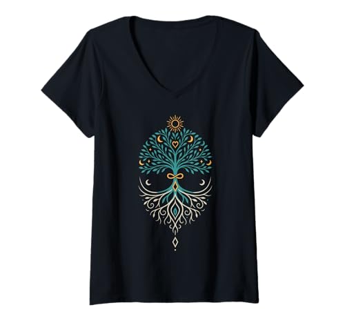 Damen Yggdrasil für Paare Nordisches Liebessymbol für zwei Seelen T-Shirt mit V-Ausschnitt von Arcana Naturae by Christine-Krahl