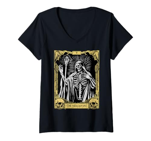 Damen Mystic Skelett Tarotkarte - Der Hierophant T-Shirt mit V-Ausschnitt Damen Mystic Skelett Tarotkarte - Der Hierophant T-Shirt mit V-Ausschnitt von Arcane Gothic Apparel