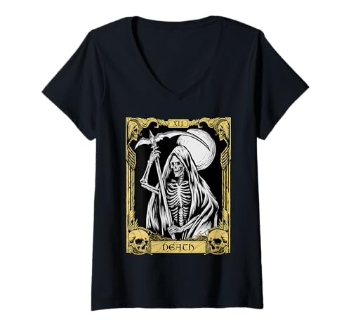 Damen Mystic Skelett Tarotkarte - Tod T-Shirt mit V-Ausschnitt Damen Mystic Skelett Tarotkarte - Tod T-Shirt mit V-Ausschnitt von Arcane Gothic Apparel
