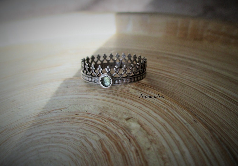 Krone Stapel Ring Peridot Einstellung 925 Silber Bohochic Hippiechic Gipse Prinzessin Größe 7 von ArchaicArt