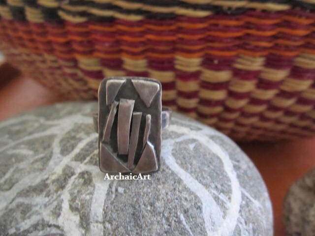 Silber Ring, Abstraktes Design von ArchaicArt