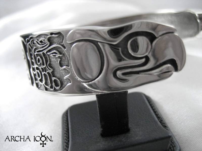 Totec Armband - Silber 925O Azteken Piktographen Aztekengott Huitzilopochtli Graviertes Verstellbares Manschettenarmband von Archaicon