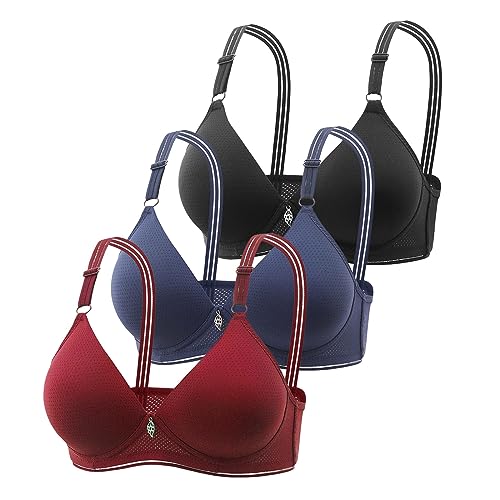 3er Pack BHS Damen Ohne Bügel mit Gepolstert Push Up BH Set Sexy Bustier Top Sport-BHS Nahtloser Bequemer Softschalen BH Trainings-BH für Yoga Fitness Outdoor (3pcs-BK1, 42) von Archedeer