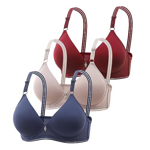 3er Pack BHS Damen Ohne Bügel mit Gepolstert Push Up BH Set Sexy Bustier Top Sport-BHS Nahtloser Bequemer Softschalen BH Trainings-BH für Yoga Fitness Outdoor (3pcs-Blue, 42) von Archedeer