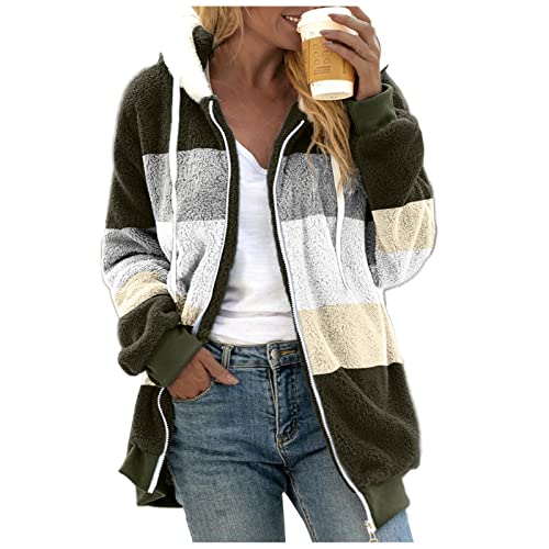 Archedeer Fleecejacke Damen mit Kapuze Winter Warm Super Weich und bequem Flanell Kapuzenpullover Teddyjacke Sweatshirt Reißverschluss Langarm Oberteile Top Frauen Mantel Kapuzenjacke,02Armeegrün,4XL von Archedeer
