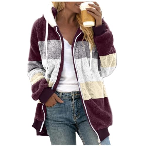 Archedeer Fleecejacke Damen mit Kapuze Winter Warm Super Weich und bequem Flanell Kapuzenpullover Teddyjacke Sweatshirt Reißverschluss Langarm Oberteile Top Frauen Mantel Kapuzenjacke,02DarkLila,3XL von Archedeer