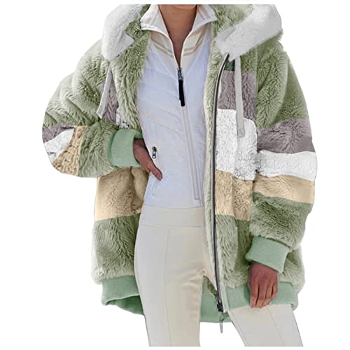 Archedeer Fleecejacke Damen mit Kapuze Winter Warm Super Weich und bequem Flanell Kapuzenpullover Teddyjacke Sweatshirt Reißverschluss Langarm Oberteile Top Frauen Mantel Kapuzenjacke,02Grün,XXL von Archedeer