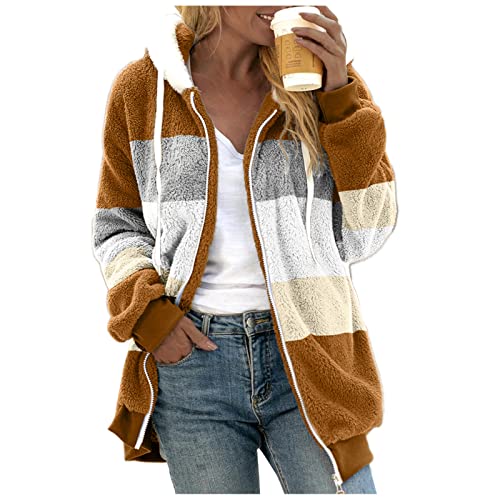 Archedeer Fleecejacke Damen mit Kapuze Winter Warm Super Weich und bequem Flanell Kapuzenpullover Teddyjacke Sweatshirt Reißverschluss Langarm Oberteile Top Frauen Mantel Kapuzenjacke,02Kaffee,XL von Archedeer