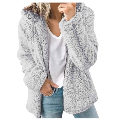 Archedeer Teddy Fleecejacke Damen mit Kapuze Winter Warm Super Weich und bequem Flanell Kapuzenpullover Teddyjacke Sweatshirt Reißverschluss Langarm Oberteile Top Frauen Mantel Kapuzenjacke (Grey, M) von Archedeer