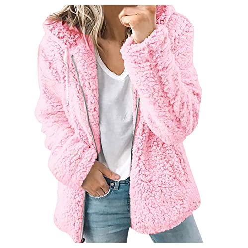 Archedeer Teddy Fleecejacke Damen mit Kapuze Winter Warm Super Weich und bequem Flanell Kapuzenpullover Teddyjacke Sweatshirt Reißverschluss Langarm Oberteile Top Frauen Mantel Kapuzenjacke (Pink, S) von Archedeer