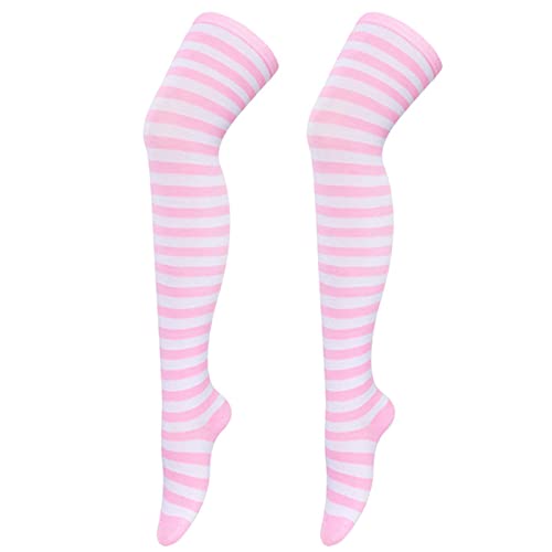 Archedeer Weihnachten Hohe Lange Strümpfe Überkniestrümpfe Weihnachten Cosplay Party Kostüme Socken Kniehohe Lange Gestreifte Strumpfsocken 1 Paar Klein Strümpfe Damen (05-Pink, One Size) von Archedeer