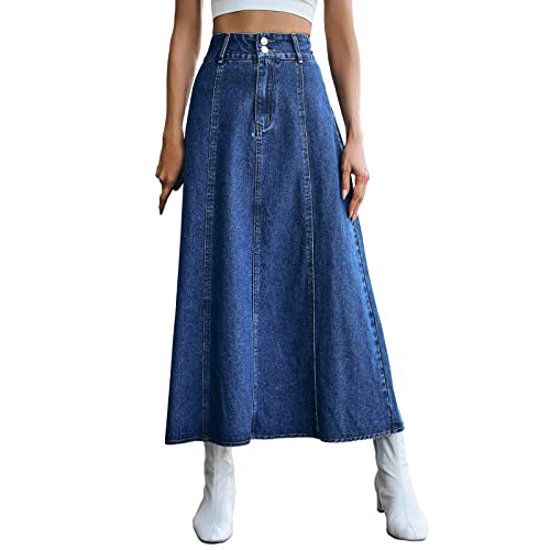 Damen Jeansrock mit Schlitz Knopf Midi Long Jeans Rock Hohe Taille Vintage Denim Röck High Waist Seitenschlitz Midirock Bleistiftrock mit Knöpfen (A3-Blue, S) von Archedeer