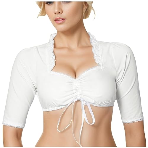 Dirndl Bluse Damen Dirndlbluse Spitze Trachtenbluse Kurzarm Oktoberfest Dirndlblusen Halbarm Tracht Bluse Elegante Dirndlbluse Schwarz Weiß Dirndl Bluse Mit Spitze Trachtenbluse FüR (1B-Beige, M) von Archedeer