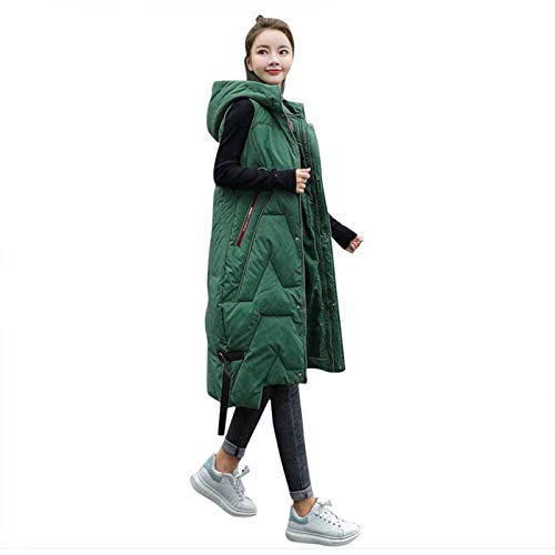 Kapuzenweste Damen Steppweste ärmellos Longweste Große Größen Daunenweste Winterjacke Daunenjacke Fester Mantel mit Kapuze Lange Weste übergangsjacke Winterweste Mit Tasche (ZC-Green, XL) von Archedeer