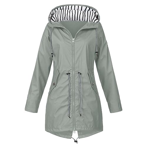 Regenjacke Damen Wasserdicht Atmungsaktiv Große Größen Regenmantel mit Kapuze Lang Schwarz Softshelljacke Gelb Outdoorjacke Übergangsjacke Leichte Jacke für Frühlings Herbst zum Wandern (A2-Grey, XL) von Archedeer