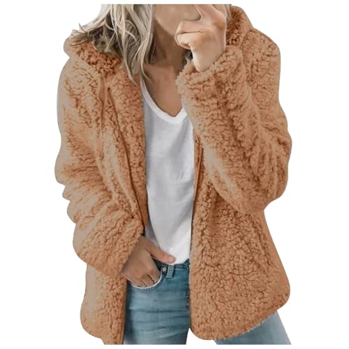 Archedeer Fleecejacke Damen mit Kapuze Winter Warm Super Weich und bequem Flanell Kapuzenpullover Teddyjacke Sweatshirt Reißverschluss Langarm Oberteile Top Frauen Mantel Kapuzenjacke,Kaffee,XL von Archedeer